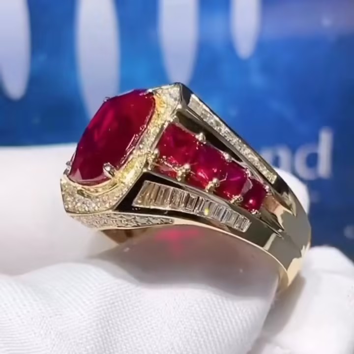 7ct Ruby & White Stone Ring in Gold Palting