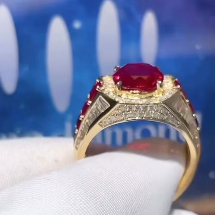 7ct Ruby & White Stone Ring in Gold Palting