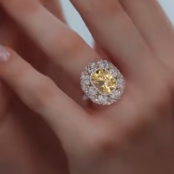 5.01 ct Cushion Cut Yellow Sapphire Cocktail Ring