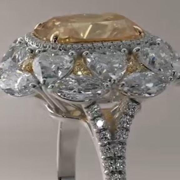 5.01 ct Cushion Cut Yellow Sapphire Cocktail Ring