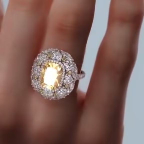 5.01 ct Cushion Cut Yellow Sapphire Cocktail Ring