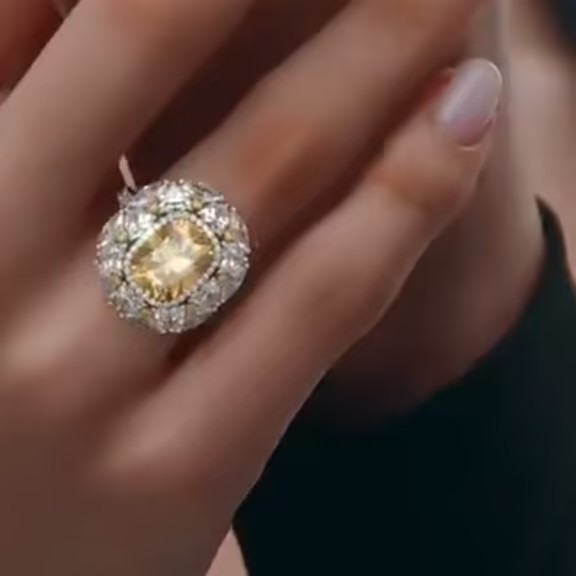 5.01 ct Cushion Cut Yellow Sapphire Cocktail Ring