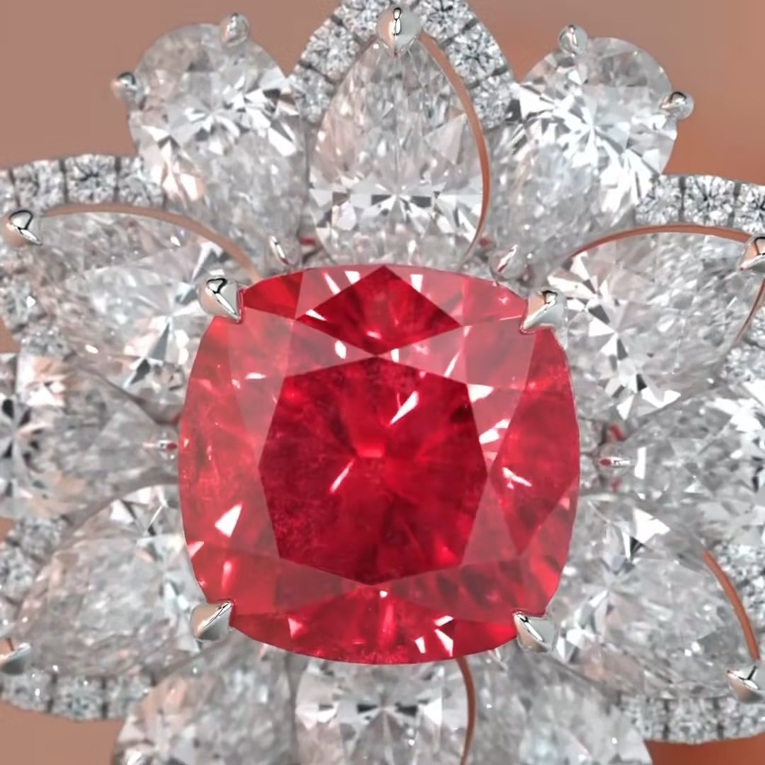 3ct Cushion Cut Ruby Flower Cocktail Ring
