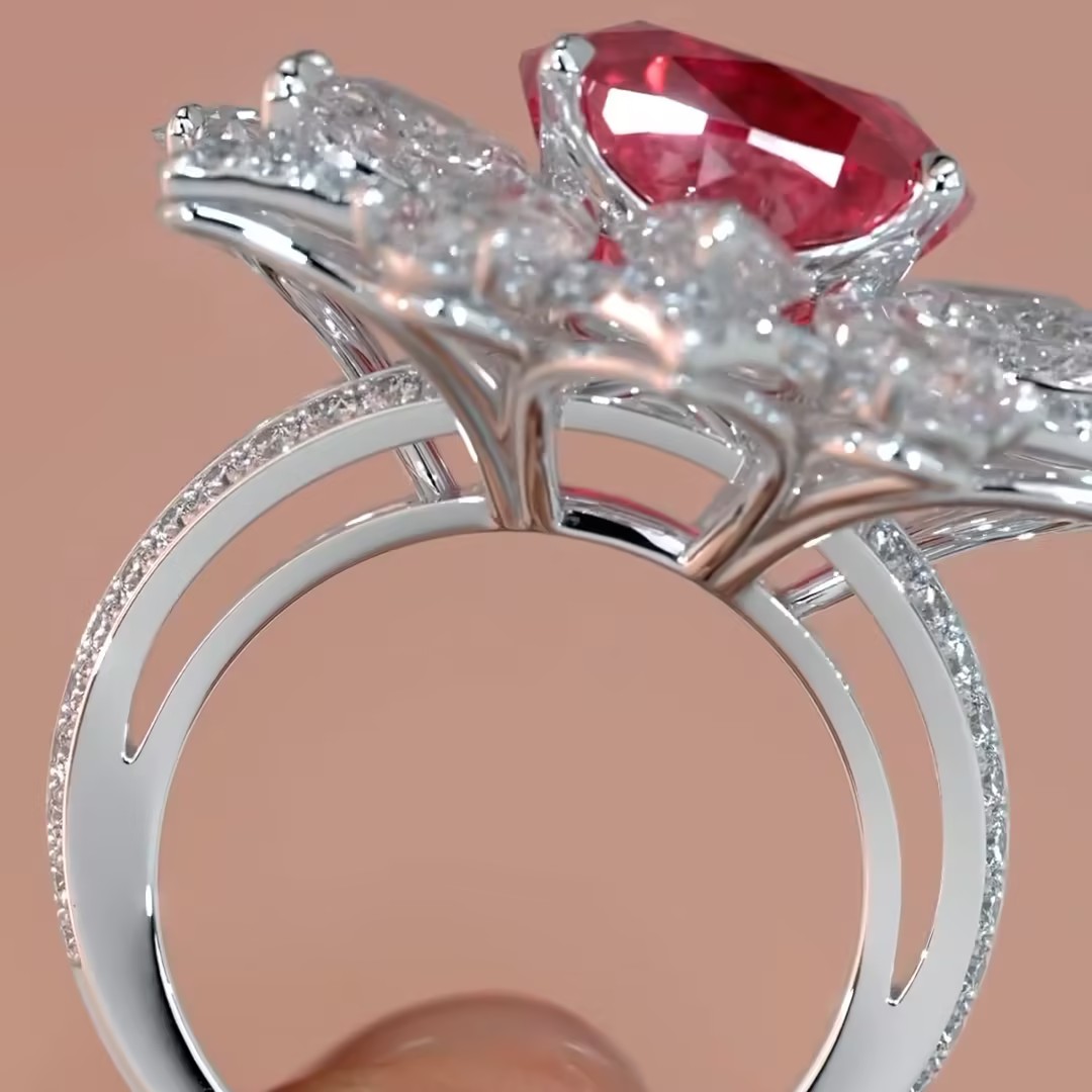 3ct Cushion Cut Ruby Flower Cocktail Ring