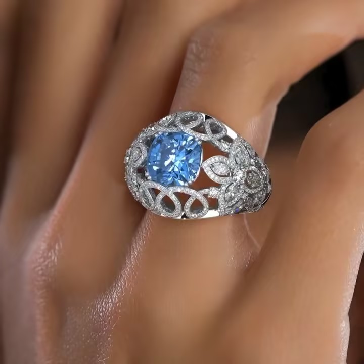 Unique Design 3ct Blue Sapphire Cocktail Ring