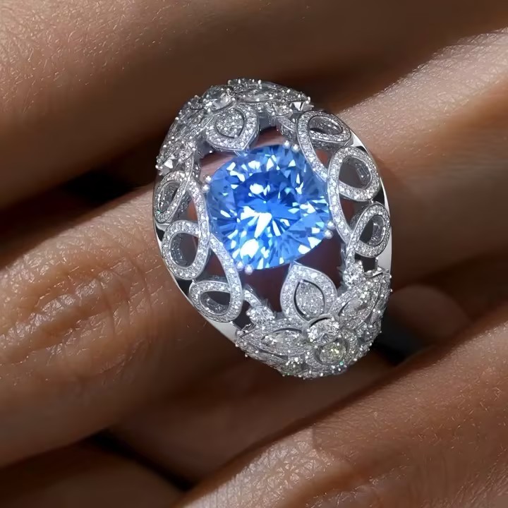 Unique Design 3ct Blue Sapphire Cocktail Ring