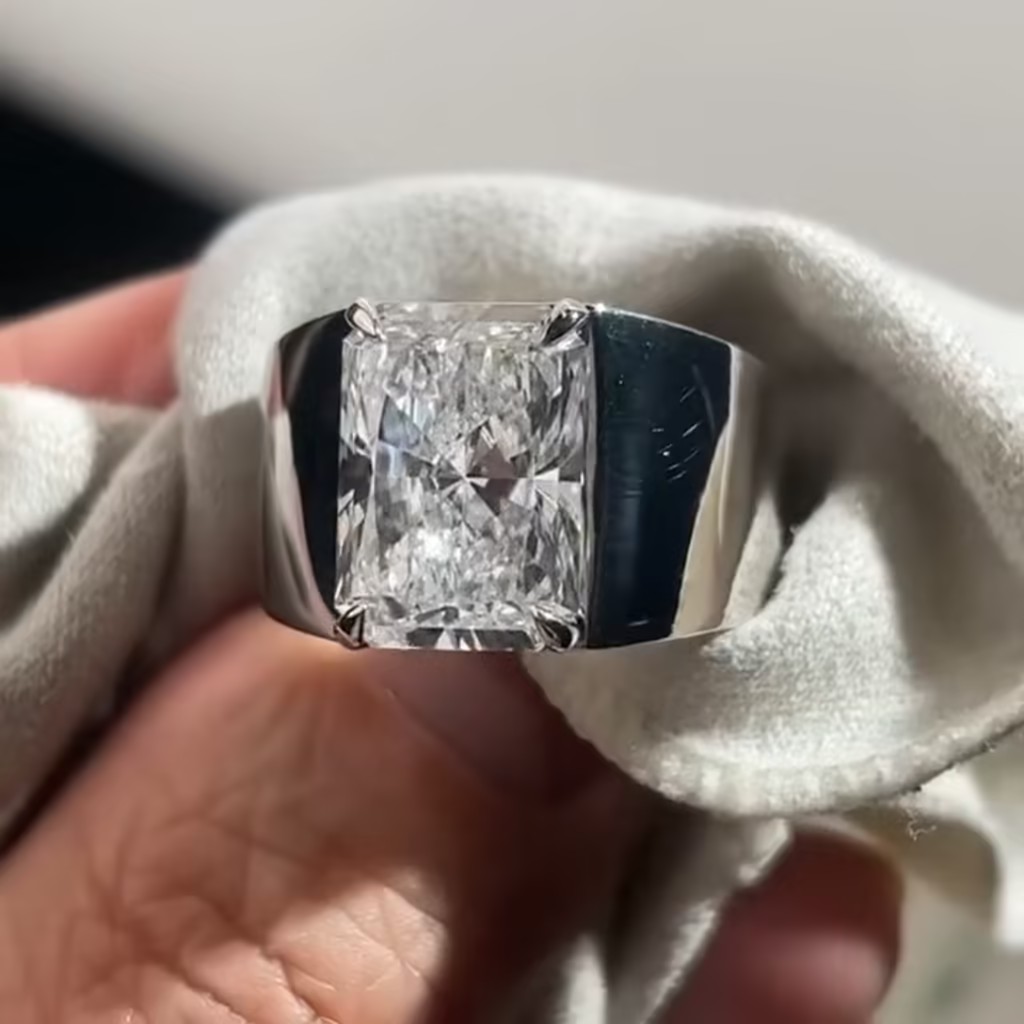 7ct Radiant Cut White Stone Ring For Men