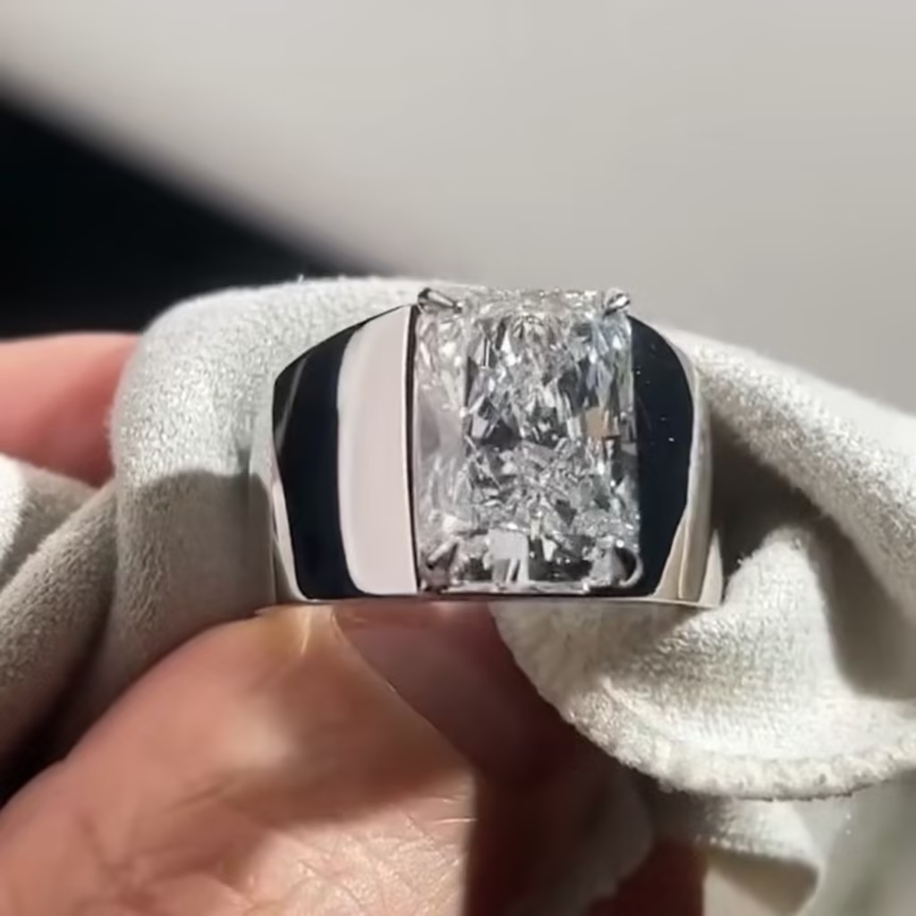 7ct Radiant Cut White Stone Ring For Men