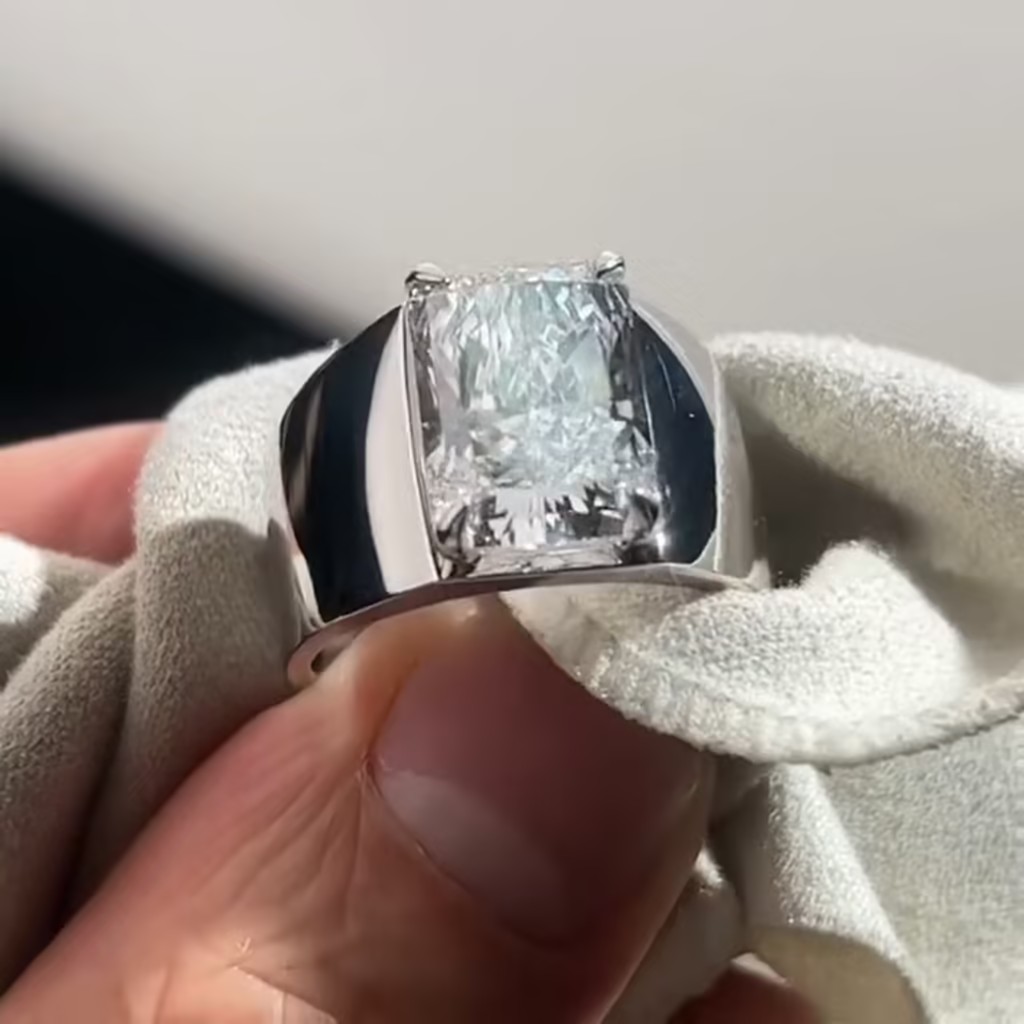 7ct Radiant Cut White Stone Ring For Men