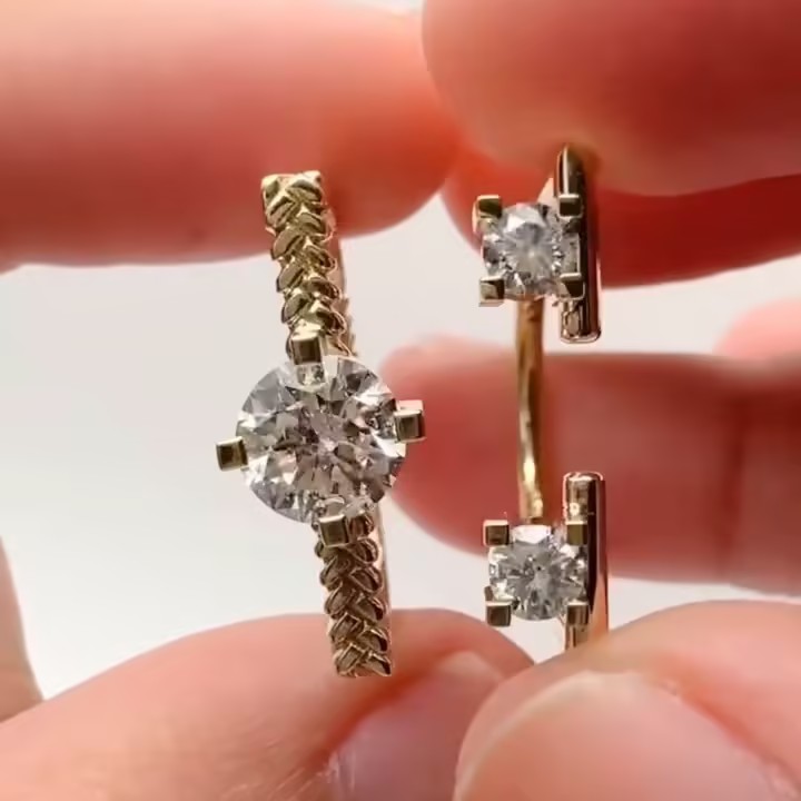 2.13ctw Geometric design White Stone  Stackable Ring Set