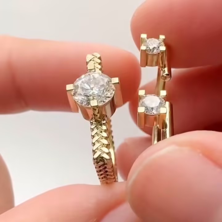 2.13ctw Geometric design White Stone  Stackable Ring Set