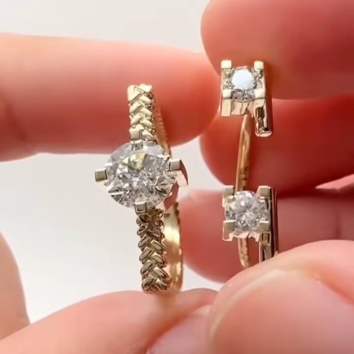 2.13ctw Geometric design White Stone  Stackable Ring Set