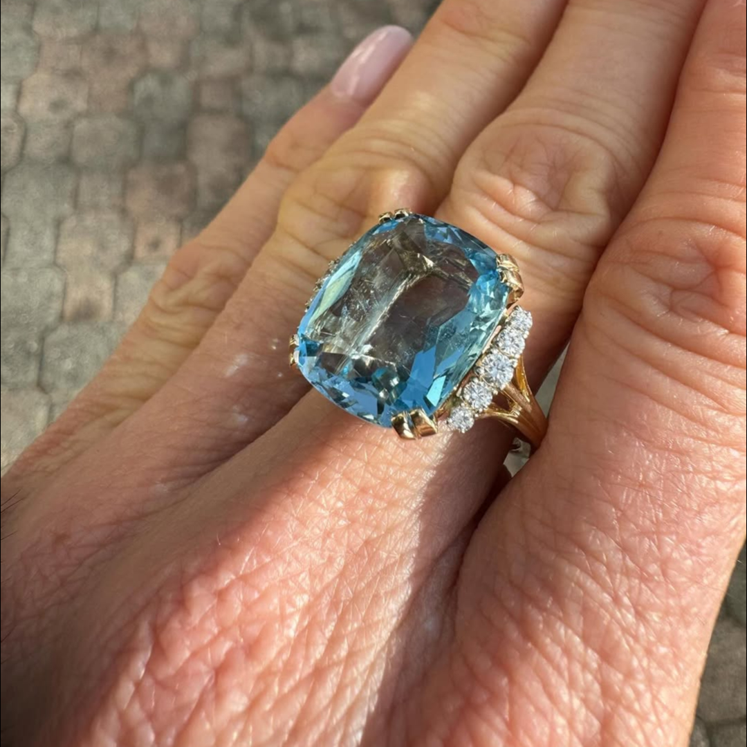 9.44CTW Cushion Cut Aquamarine Ring