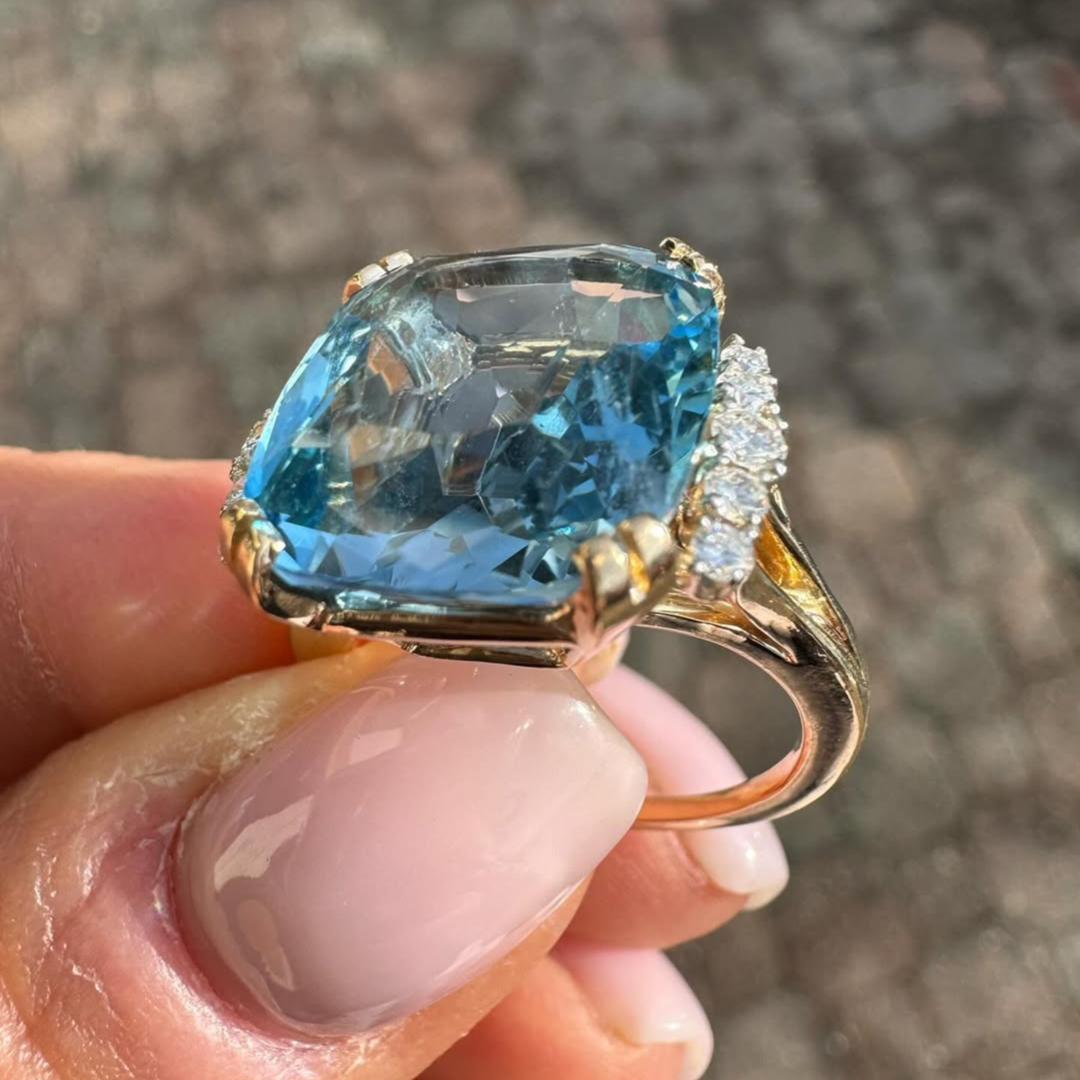 9.44CTW Cushion Cut Aquamarine Ring