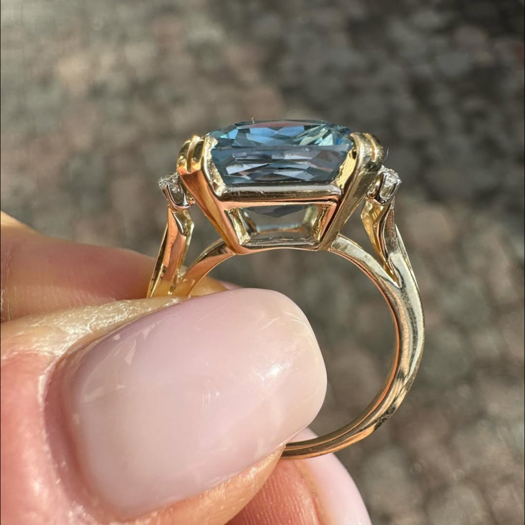 9.44CTW Cushion Cut Aquamarine Ring
