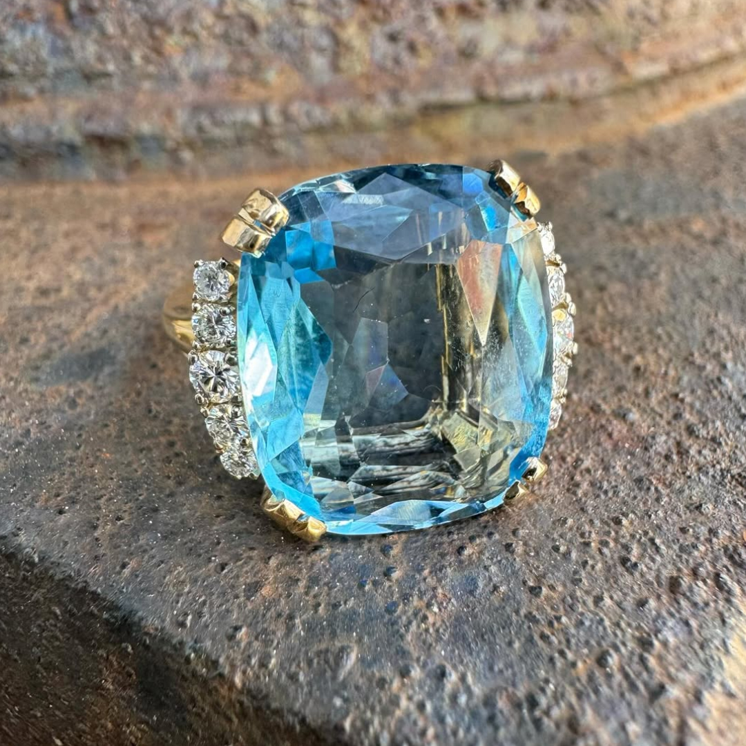 9.44CTW Cushion Cut Aquamarine Ring