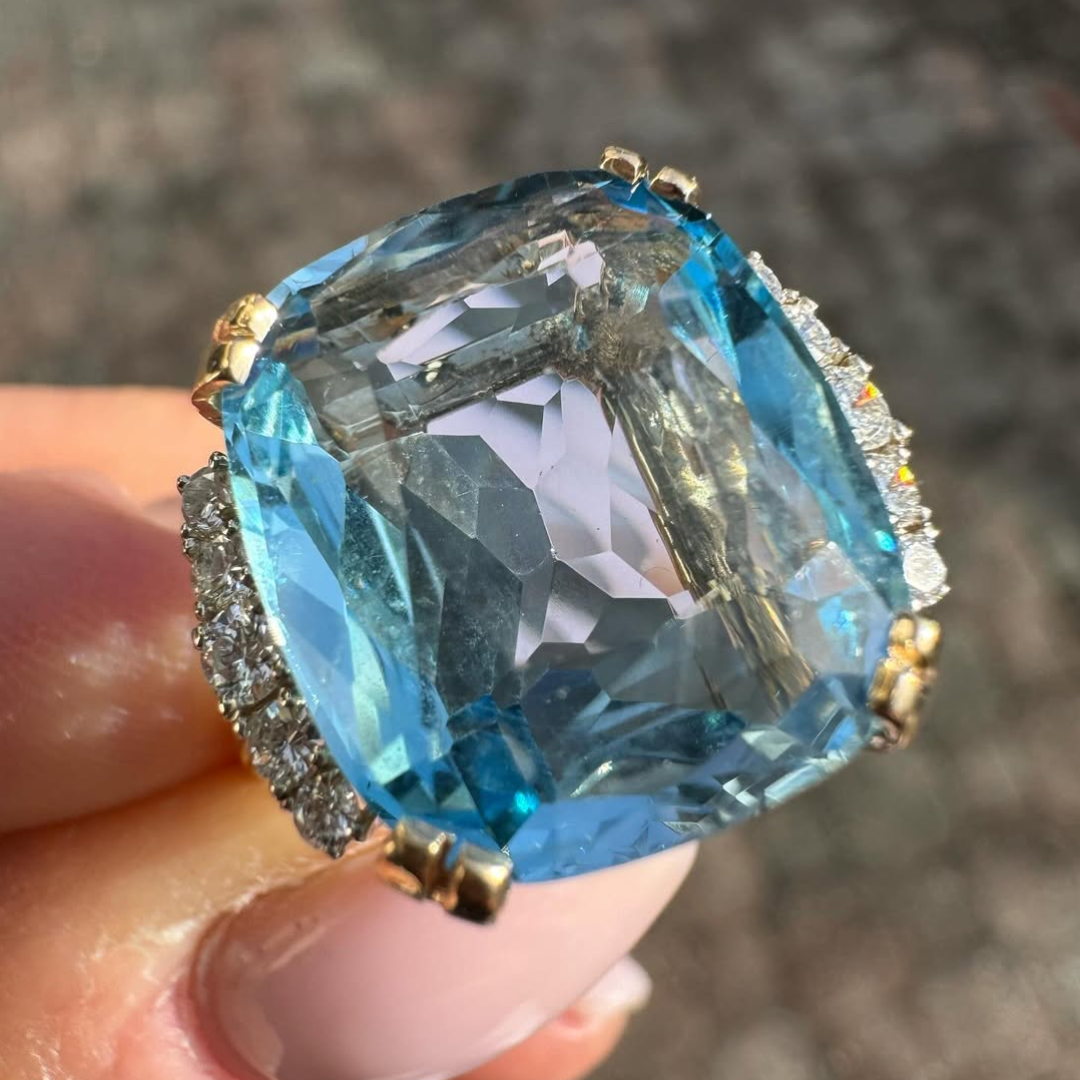 9.44CTW Cushion Cut Aquamarine Ring