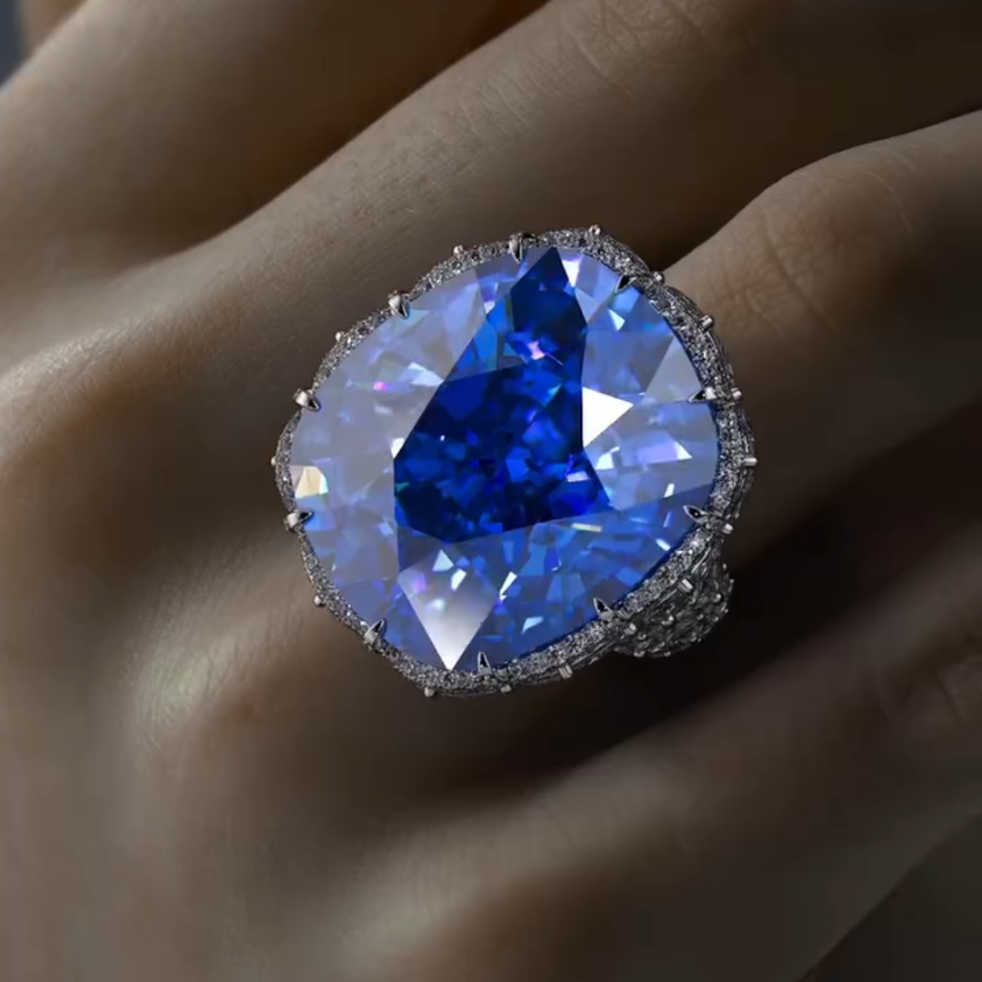 12ct Pave Setting  Blue Sapphire Cocktail Ring