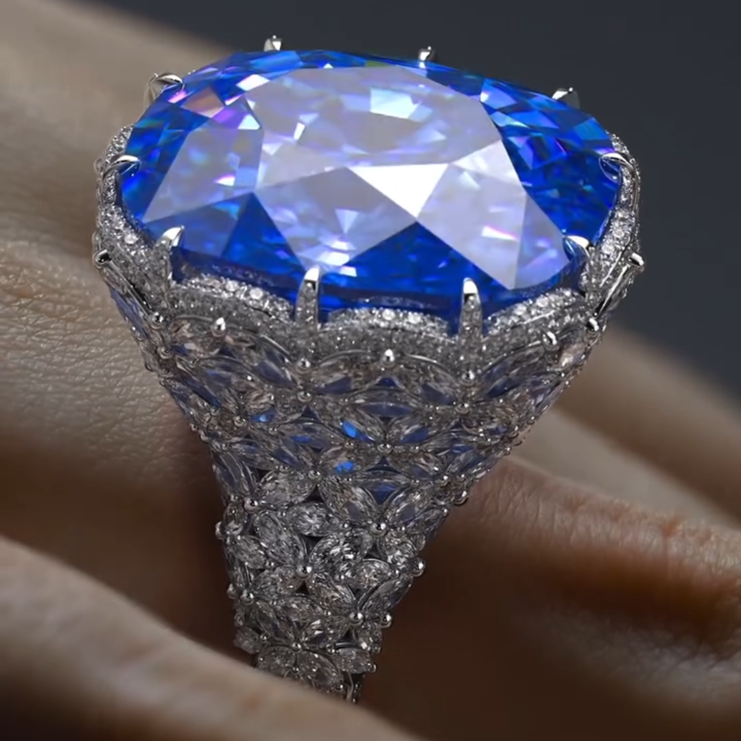 12ct Pave Setting  Blue Sapphire Cocktail Ring