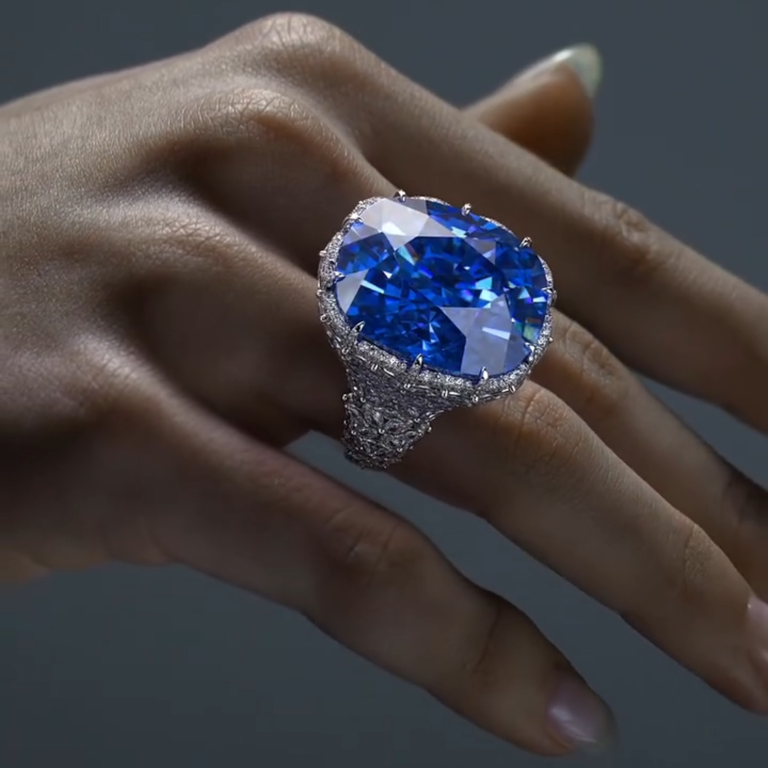 12ct Pave Setting  Blue Sapphire Cocktail Ring