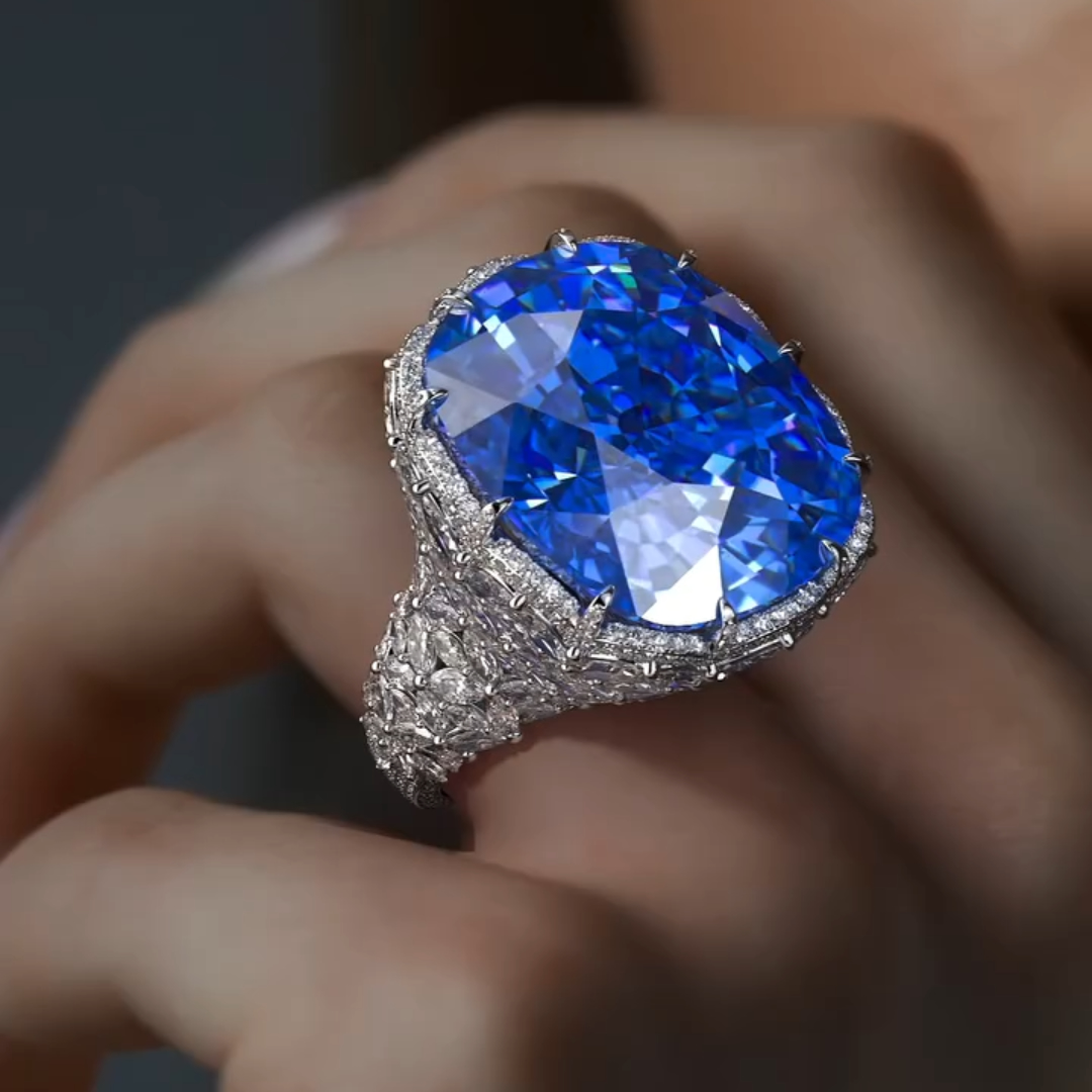 12ct Pave Setting  Blue Sapphire Cocktail Ring