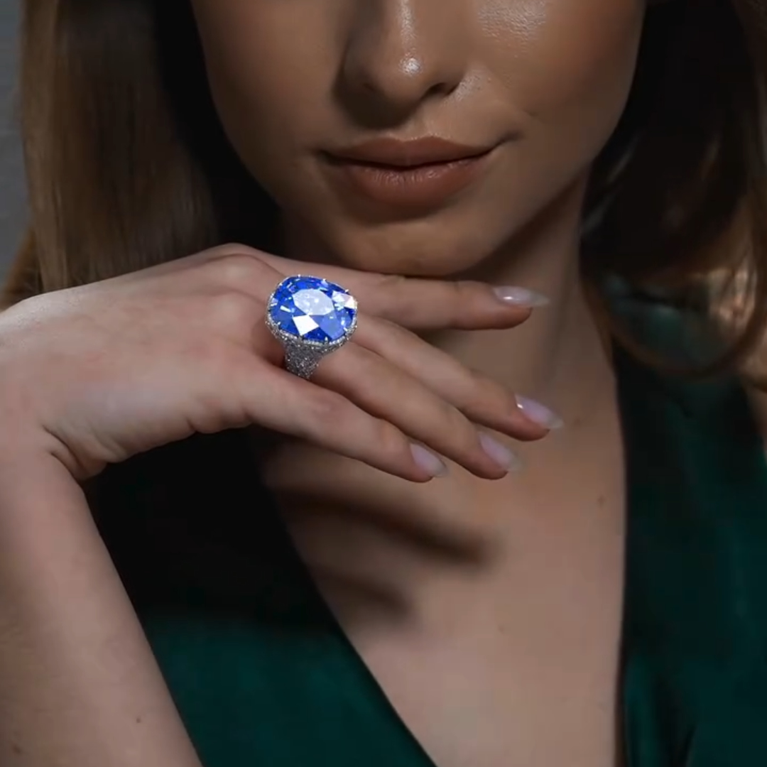12ct Pave Setting  Blue Sapphire Cocktail Ring