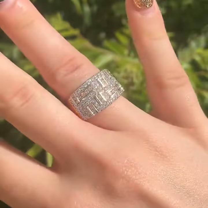 7.95ctw Round Cut Wide Band Sterling Silver Ring