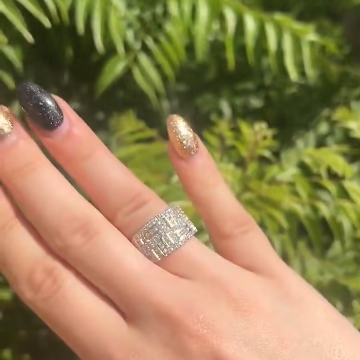 7.95ctw Round Cut Wide Band Sterling Silver Ring