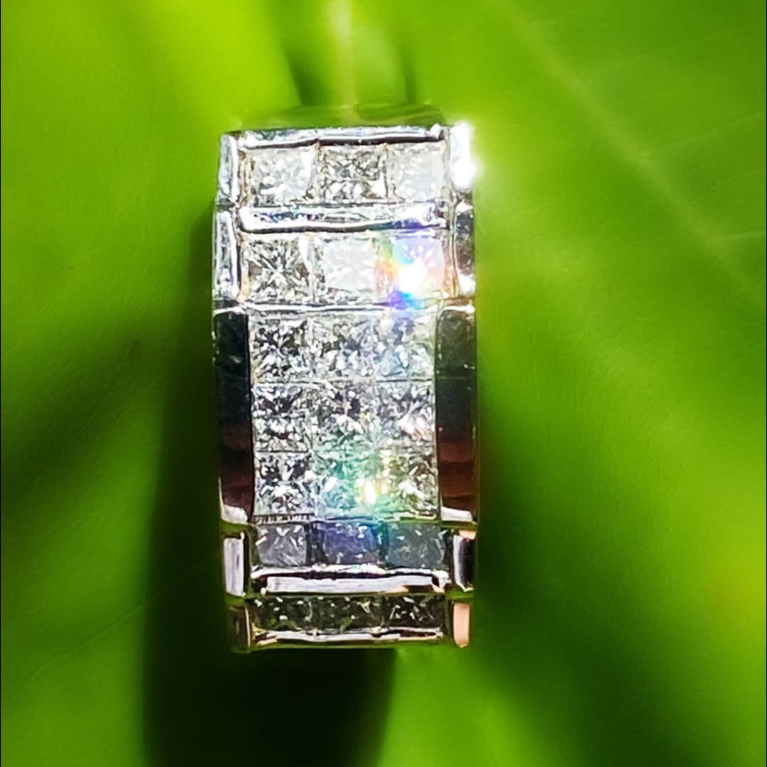 Mens 2.60 Carat Invisible Set Diamond Ring Solid 18kt White Gold