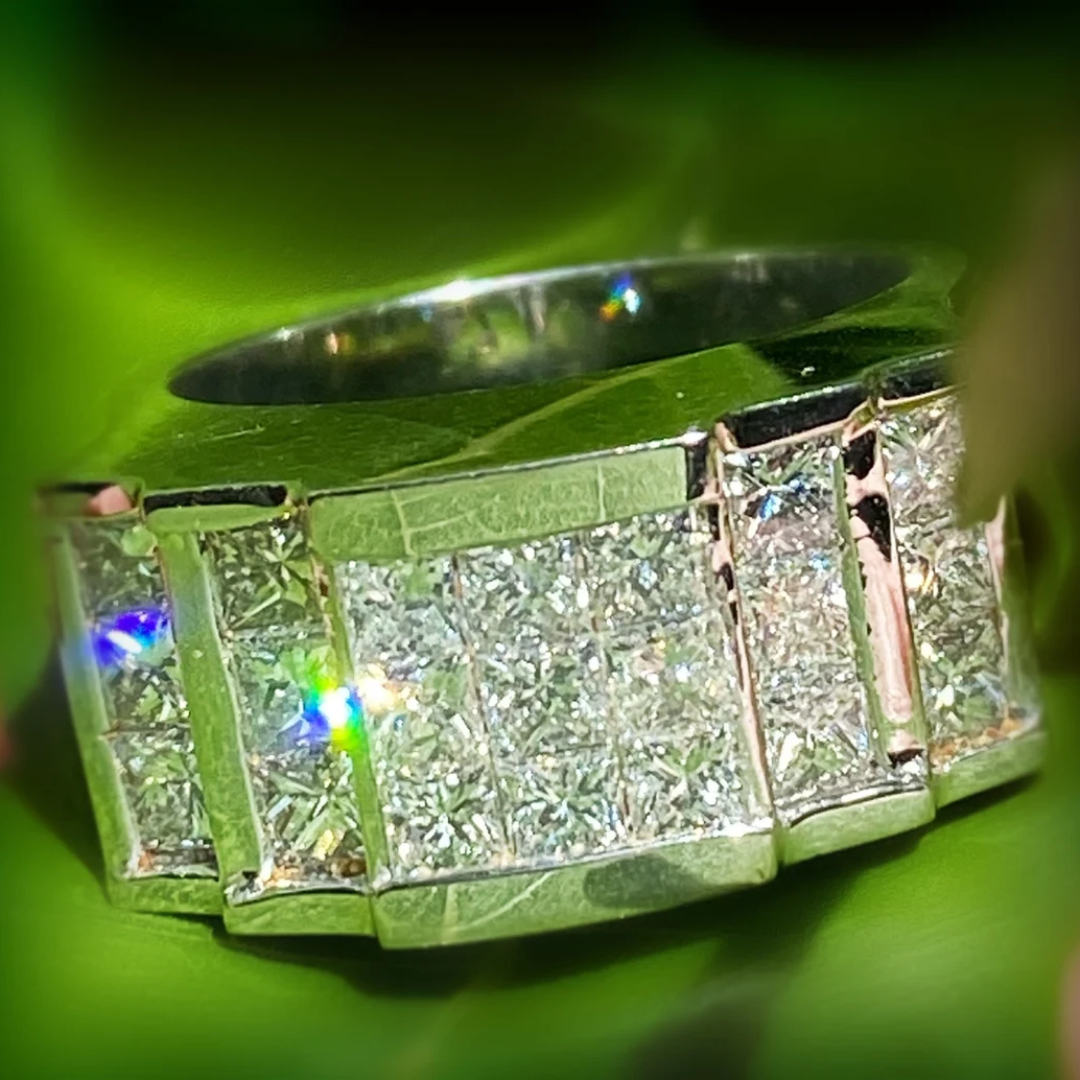 Mens 2.60 Carat Invisible Set Diamond Ring Solid 18kt White Gold