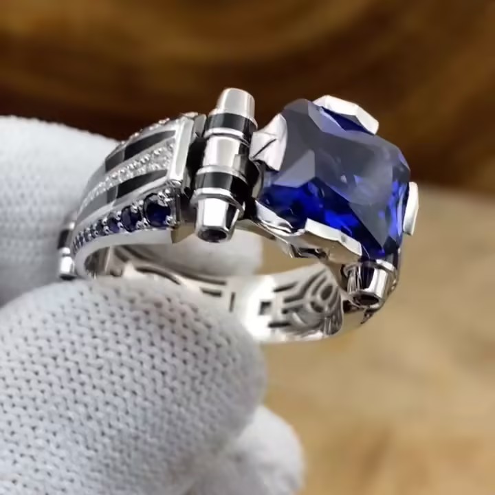 4ct Modern Design Blue Sapphire Ring for Men