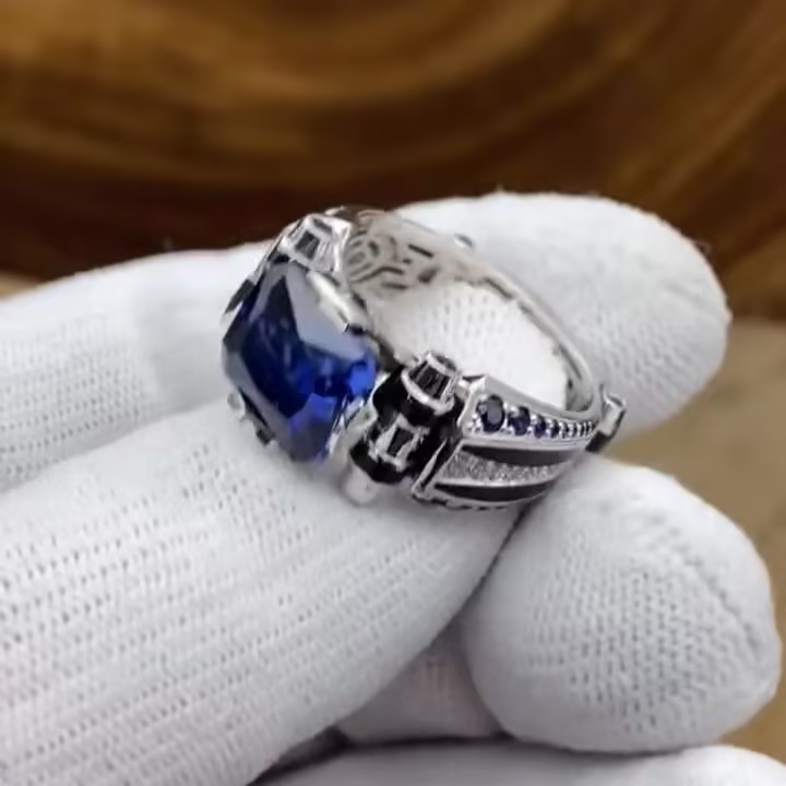 4ct Modern Design Blue Sapphire Ring for Men