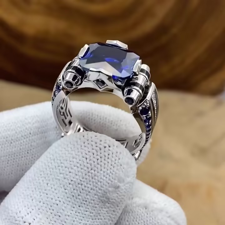 4ct Modern Design Blue Sapphire Ring for Men