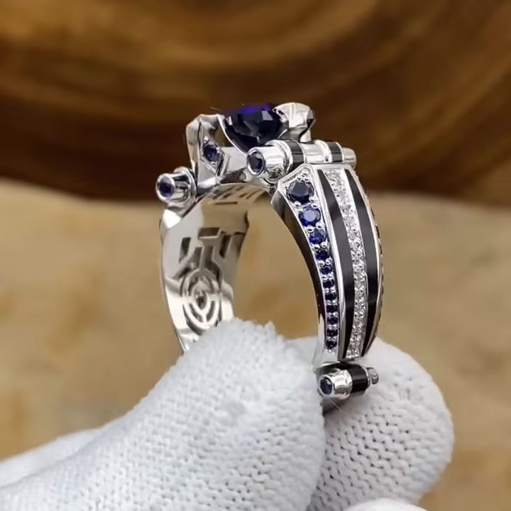 4ct Modern Design Blue Sapphire Ring for Men