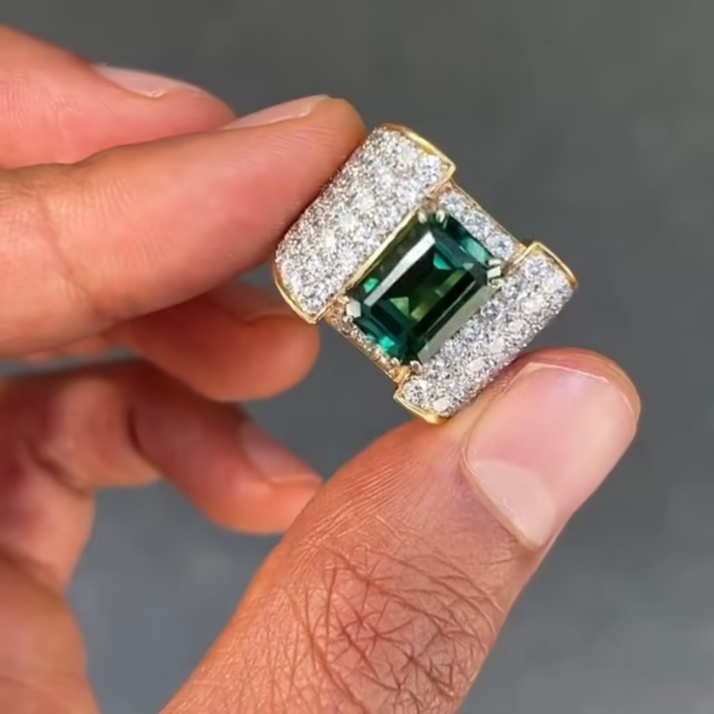 Pave Set 4ct Emerald Ring for Men