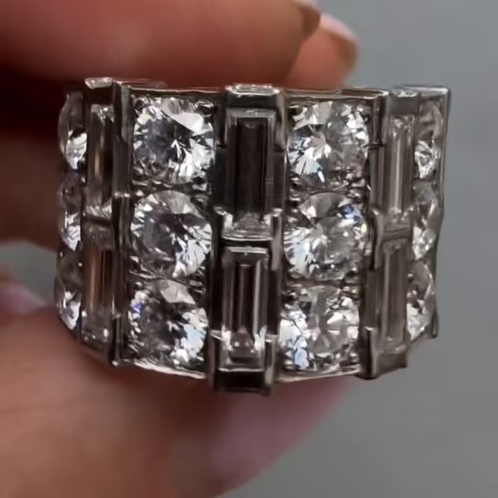 11.95ctw Multi-cut Three-row White Stone Ring