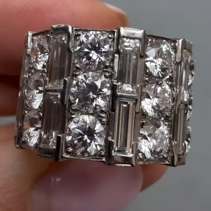 11.95ctw Multi-cut Three-row White Stone Ring