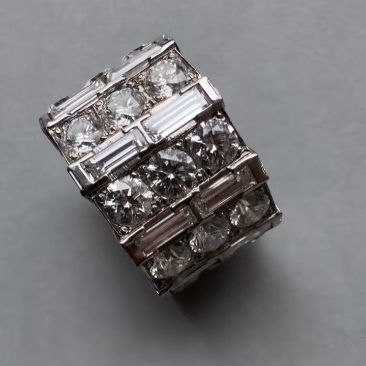 11.95ctw Multi-cut Three-row White Stone Ring