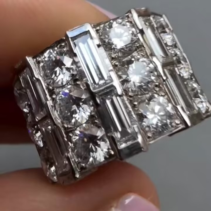 11.95ctw Multi-cut Three-row White Stone Ring