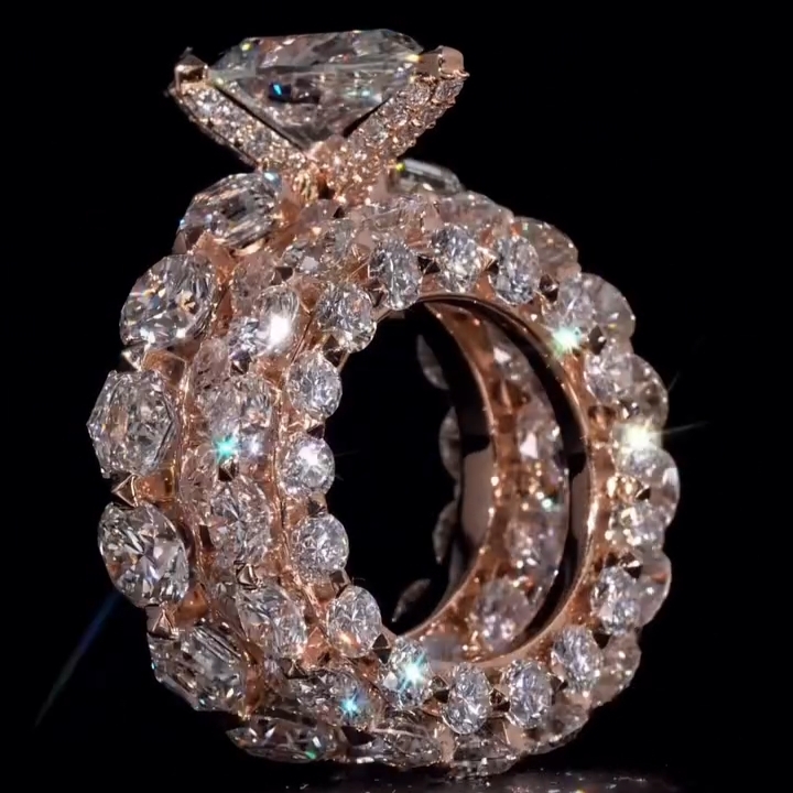 2ct Pear Cut White Stone Ring Set/2pcs