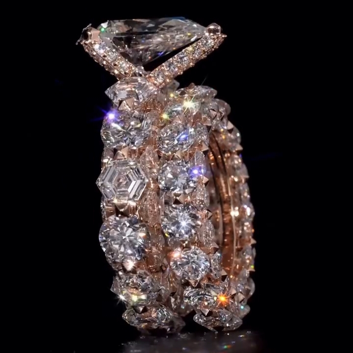 2ct Pear Cut White Stone Ring Set/2pcs