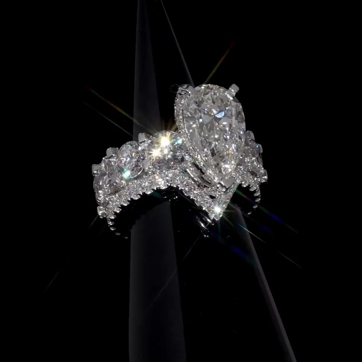 2ct Under Halo Pear Shape Stackalbe Rings/2pcs