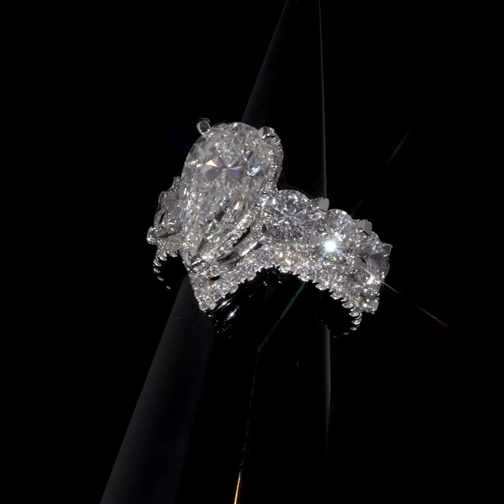 2ct Under Halo Pear Shape Stackalbe Rings/2pcs