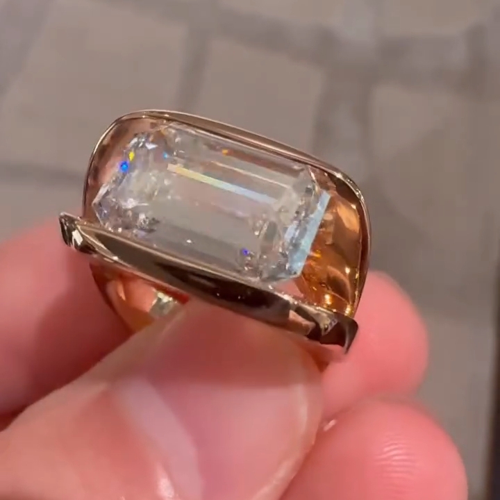 Channel Setting 7.5ct Emerald Cut White Stone Ring