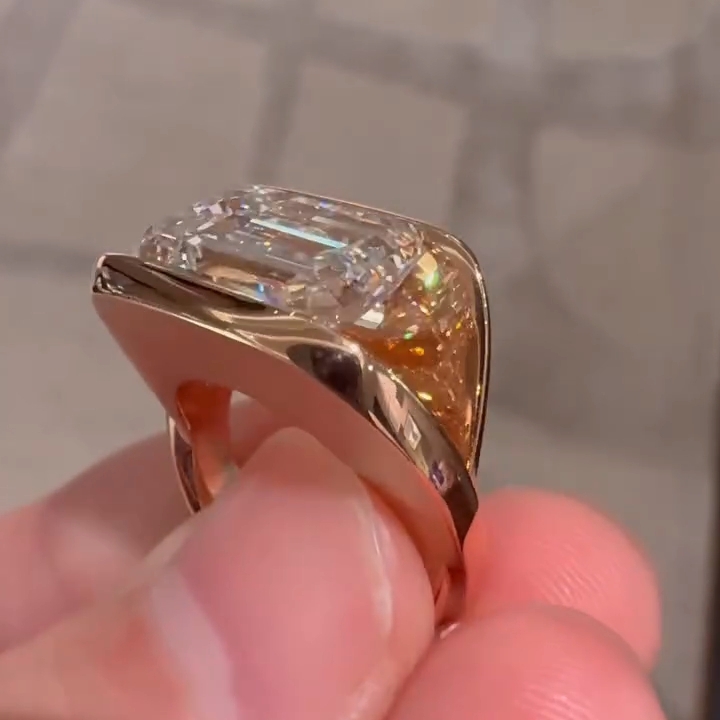 Channel Setting 7.5ct Emerald Cut White Stone Ring