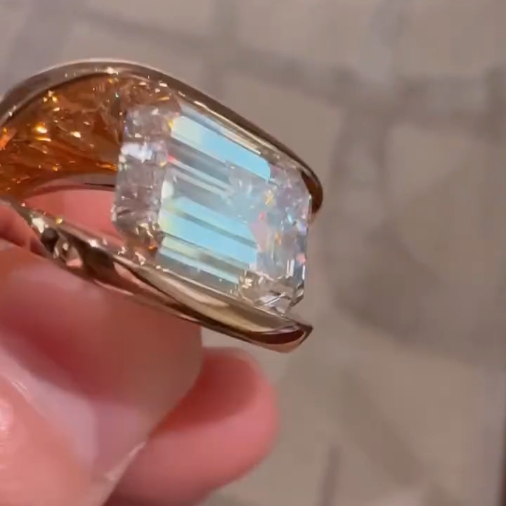 Channel Setting 7.5ct Emerald Cut White Stone Ring