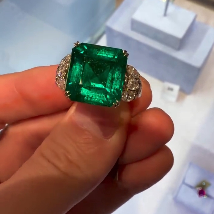 11ct Asscher Cut Emerald Cocktail Ring