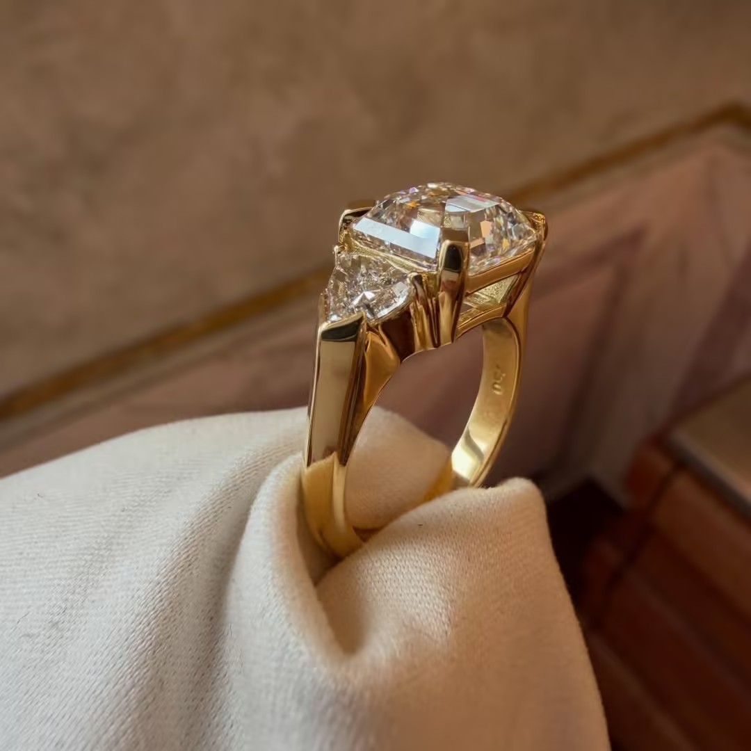 Three-stone Design 4ct Asscher Cut White Stone Ring