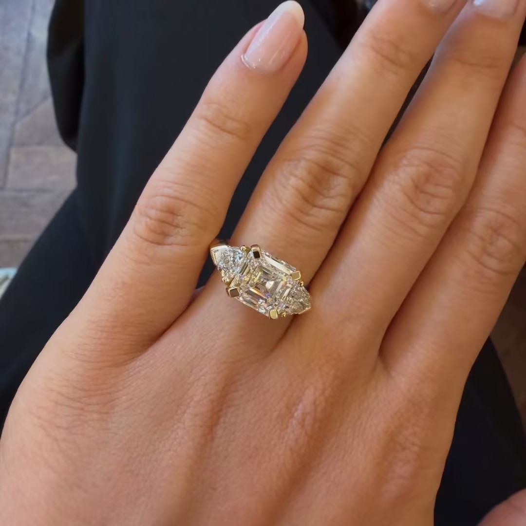Three-stone Design 4ct Asscher Cut White Stone Ring