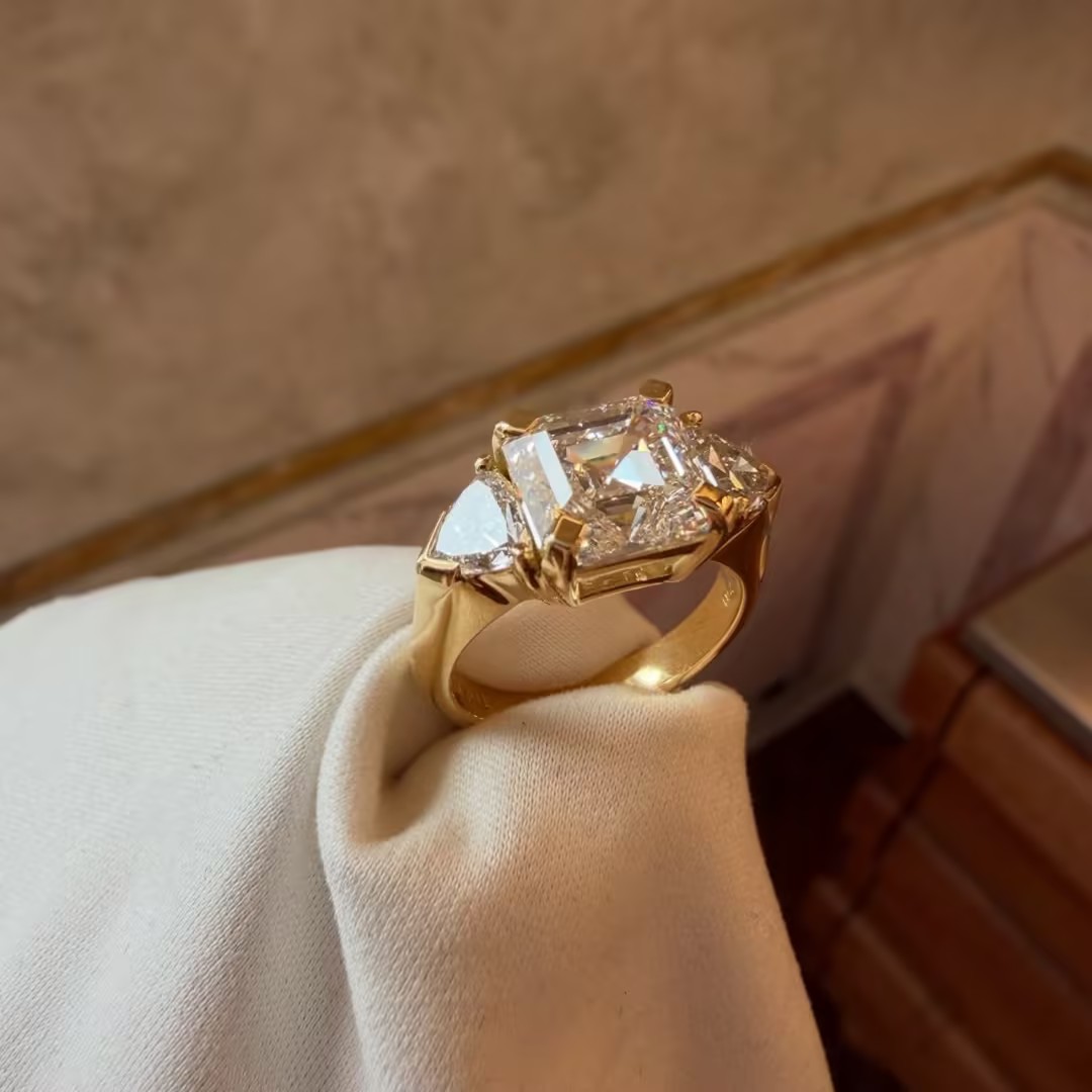 Three-stone Design 4ct Asscher Cut White Stone Ring